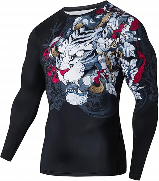 Unleash Power & Style – Tiger/Demon Graphic Compression Shirt for Men